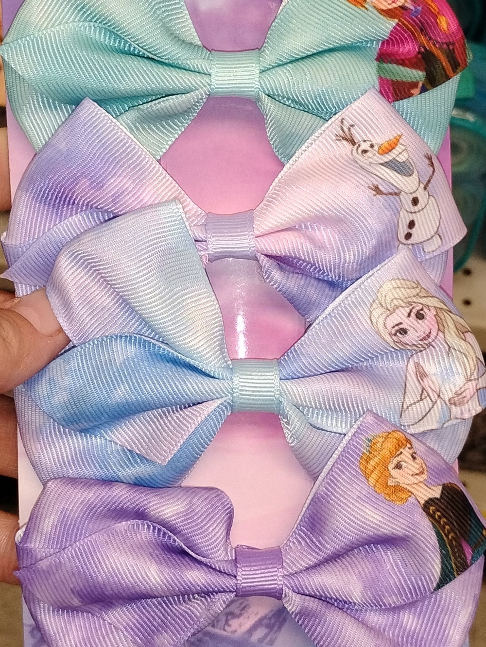 Disney Frozen Character Pastel Ribbon Bow Hair Clips - Set of 4